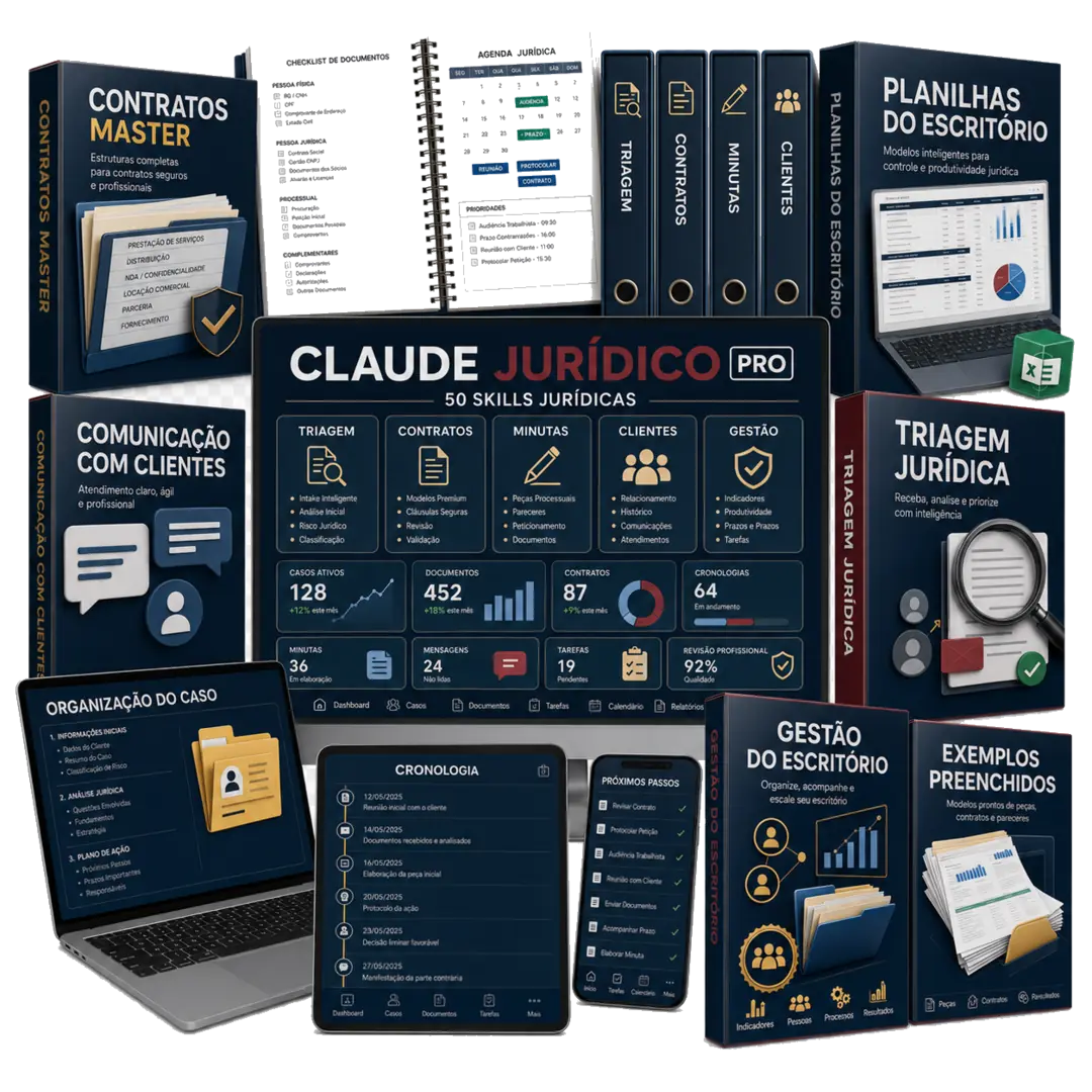 Claude Jurídico PRO — Skills, bônus e planilhas do escritório operacional