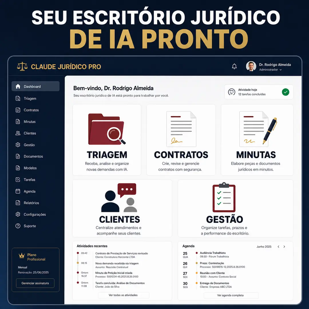 Escritório jurídico de IA organizado por departamentos